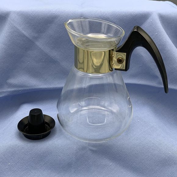 Vtg MCM Corning Ware Small Heat Proof Glass Coffee Carafe Tea Pot 2 Cups Clear - Picture 2 of 12